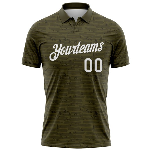 Custom Olive-White Distressed Fragment Brush Stroke Performance Polo Shirt