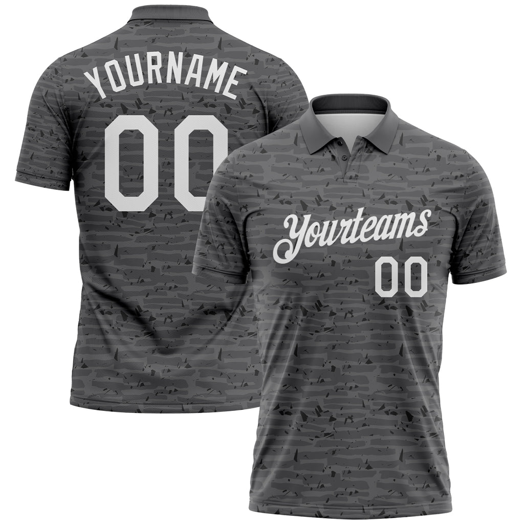 Custom Steel Gray-White Distressed Fragment Brush Stroke Performance Polo Shirt