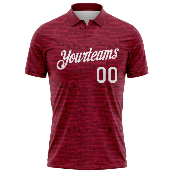 Custom Crimson-White Distressed Fragment Brush Stroke Performance Polo Shirt
