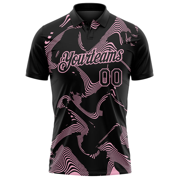 Custom Black-Light Pink 3D Pattern Abstract Fluid Swirl Line Performance Polo Shirt