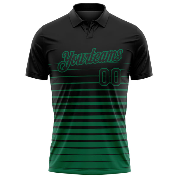 Custom Black-Kelly Green Horizontal Gradient Stripe Performance Polo Shirt