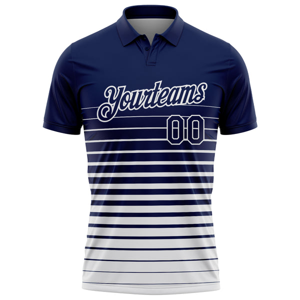 Custom Navy-White Horizontal Gradient Stripe Performance Polo Shirt
