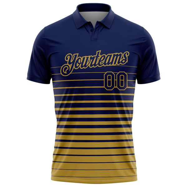 Custom Navy-Old Gold Horizontal Gradient Stripe Performance Polo Shirt