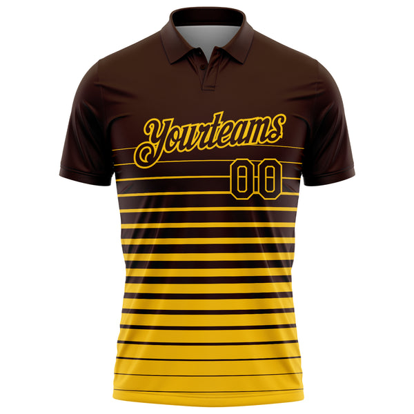 Custom Brown-Yellow Horizontal Gradient Stripe Performance Polo Shirt