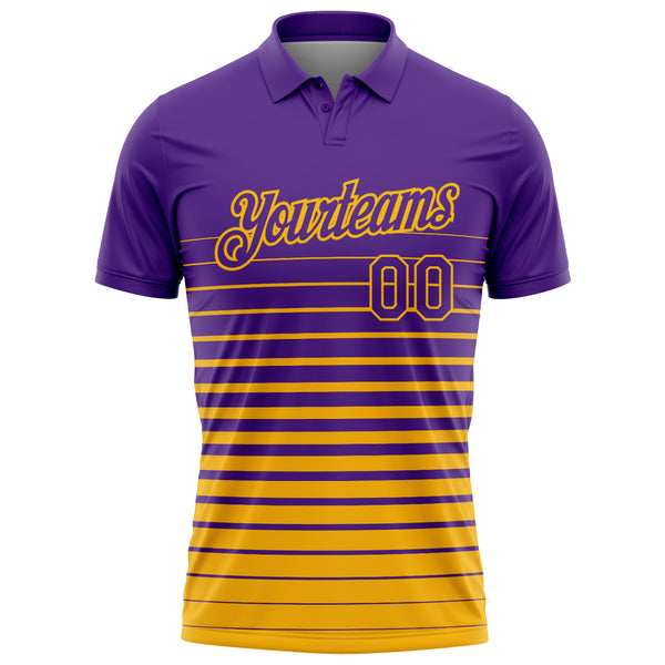 Custom Purple-Gold Horizontal Gradient Stripe Performance Polo Shirt