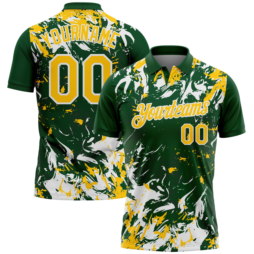 Custom Green Yellow-White Dynamic Splatter Brush Stroke Performance Polo Shirt
