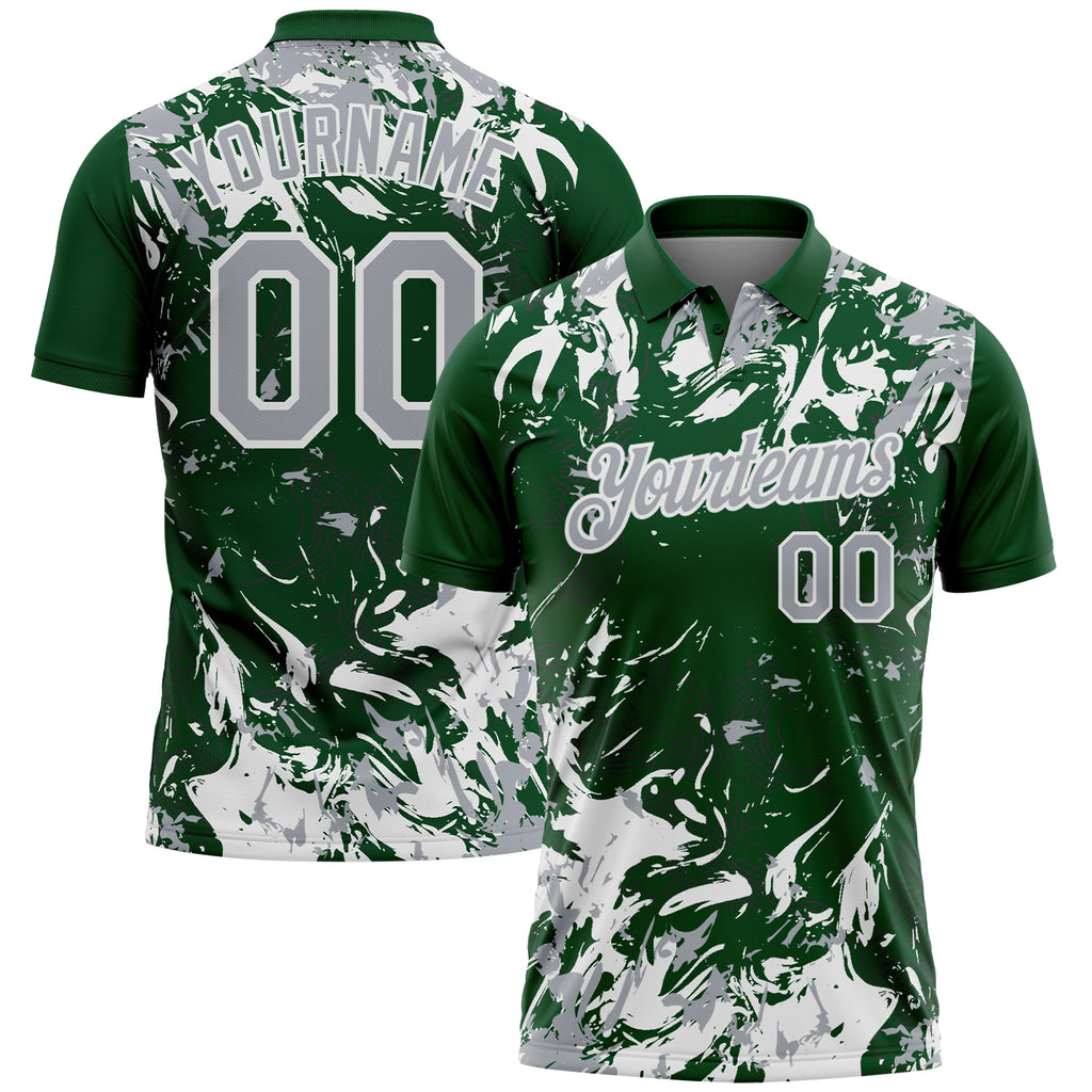 Custom Green Gray-White Dynamic Splatter Brush Stroke Performance Polo Shirt