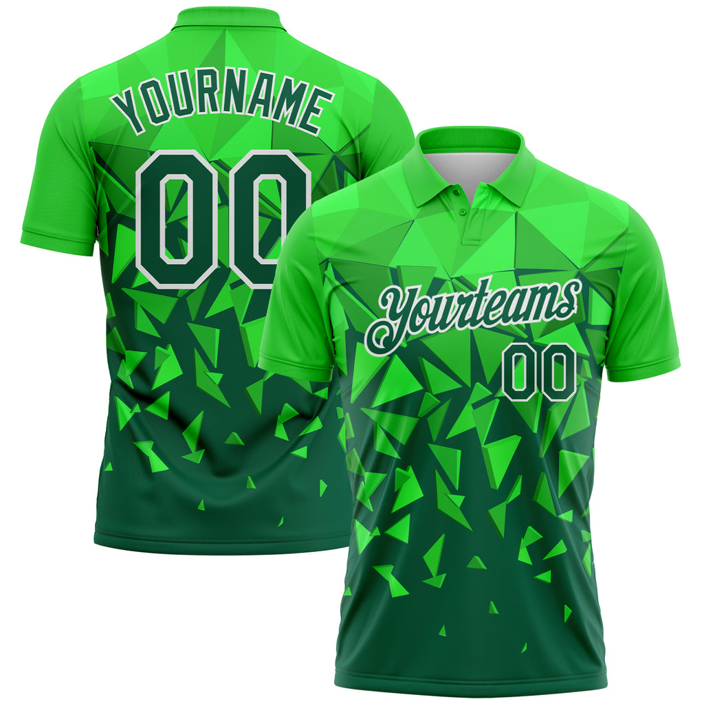 Custom Grass Green Green-White Geometric Shard Triangle Performance Polo Shirt