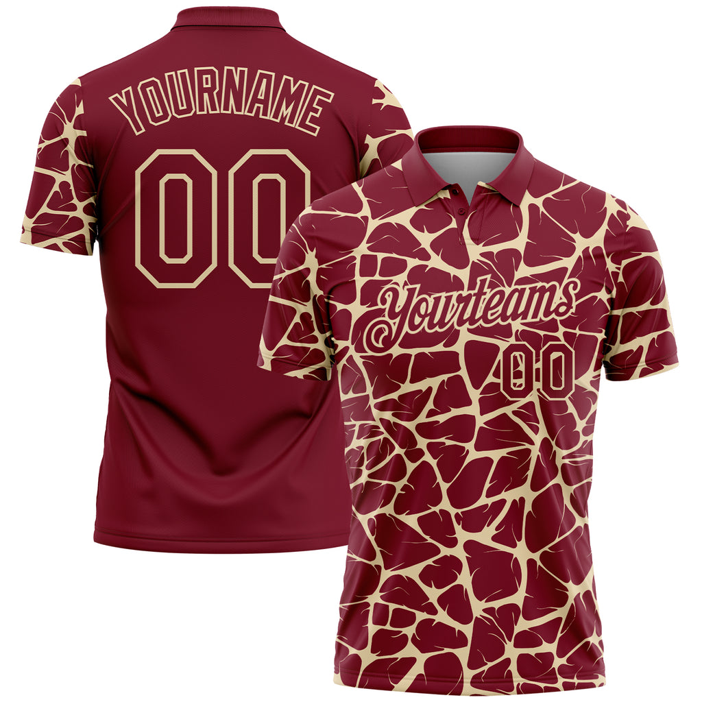 Custom Crimson-Cream 3D Pattern Abstract Network Crackle Performance Polo Shirt