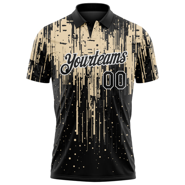 Custom Black City Cream-White Dripping Splatter Paint Performance Polo Shirt
