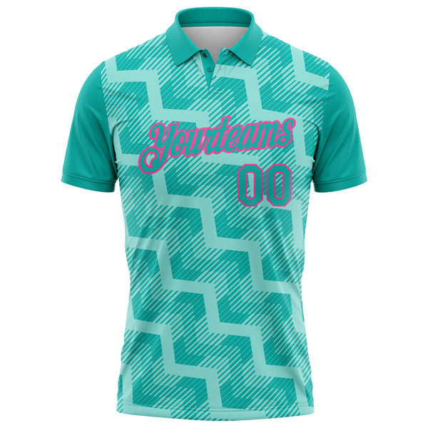 Custom Aqua Ice Blue-Pink Geometric Block Diagonal Line Hatching Performance Polo Shirt