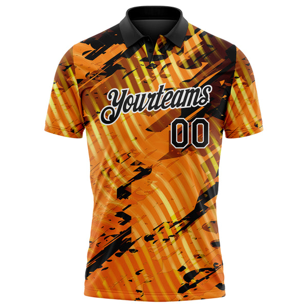 Custom Black Gold-White Abstract Grunge Splatter Diagonal Stripe Performance Polo Shirt