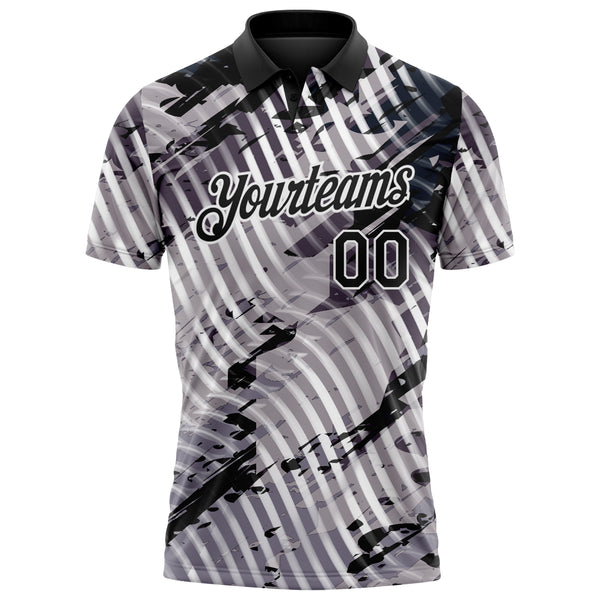 Custom Black Gray-White Abstract Grunge Splatter Diagonal Stripe Performance Polo Shirt