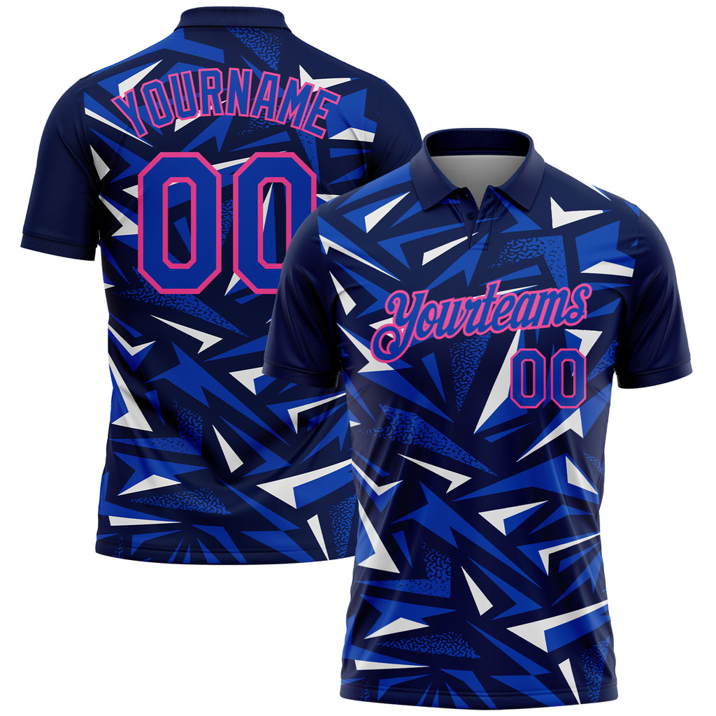 Custom Navy Thunder Blue White-Pink Cyber Mecha E-sport Geometric Shards Spike Performance Polo Shirt
