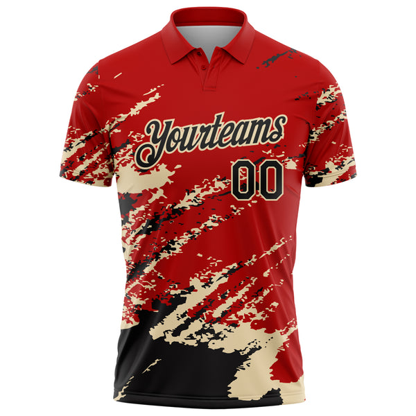 Custom Red Black-Cream Brush Stroke Shatter Splatter Performance Polo Shirt