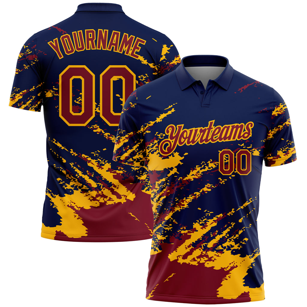 Custom Navy Crimson-Gold Brush Stroke Shatter Splatter Performance Polo Shirt