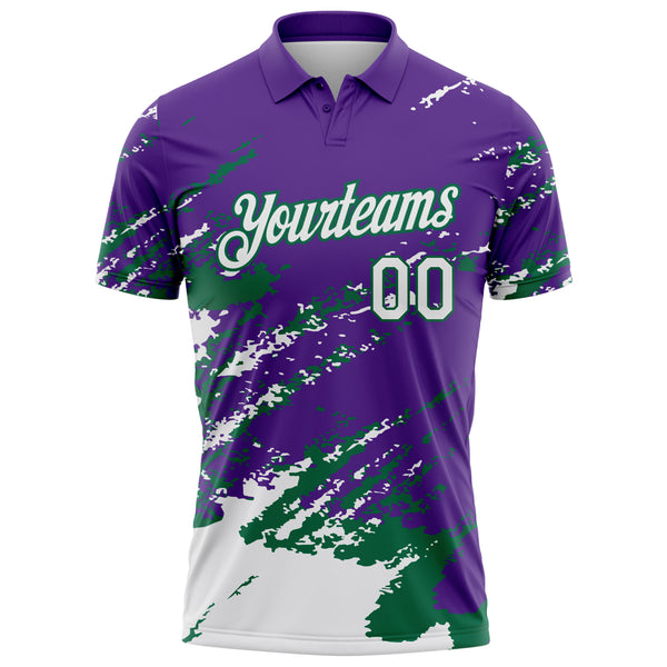 Custom Purple White-Kelly Green Brush Stroke Shatter Splatter Performance Polo Shirt