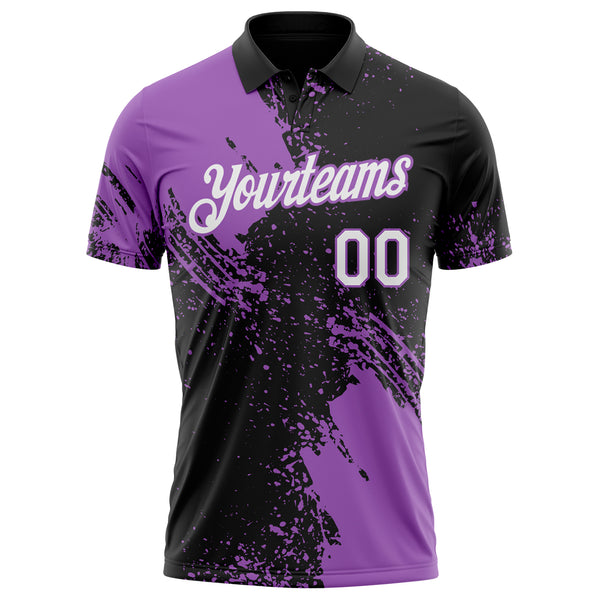 Custom Black White-Medium Purple Distressed Scratch Brush Stroke Performance Polo Shirt