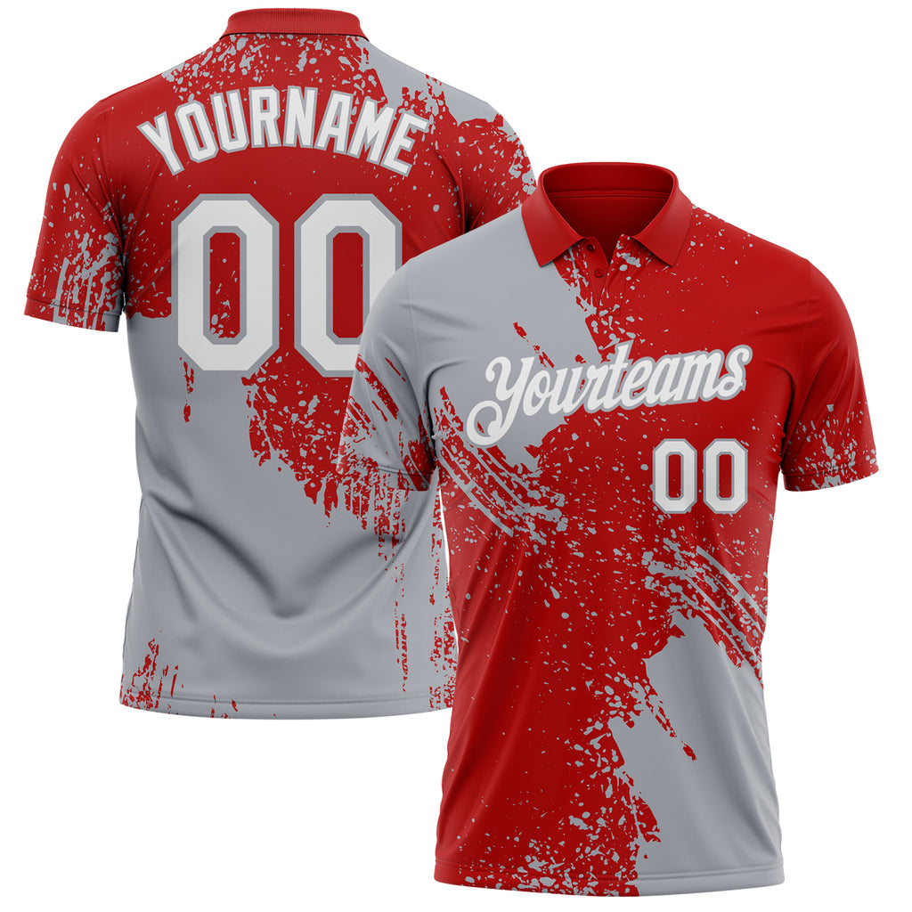 Custom Red White-Gray Distressed Scratch Brush Stroke Performance Polo Shirt