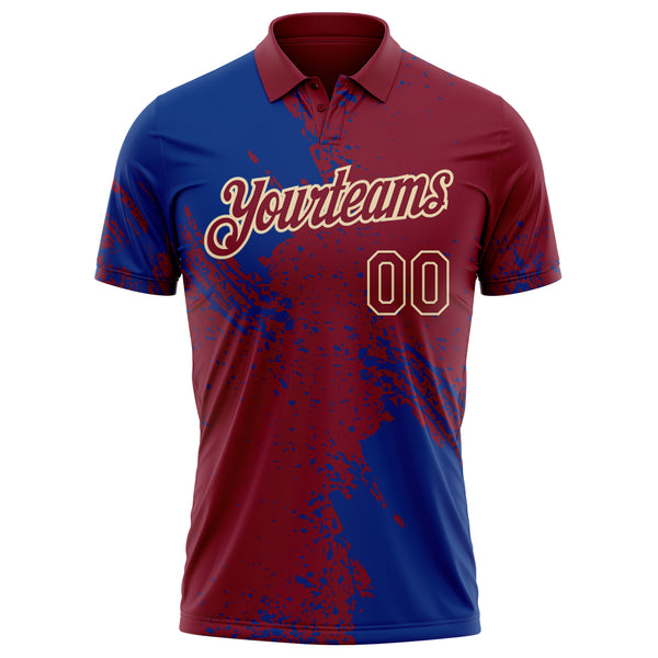 Custom Crimson Royal-Cream Distressed Scratch Brush Stroke Performance Polo Shirt