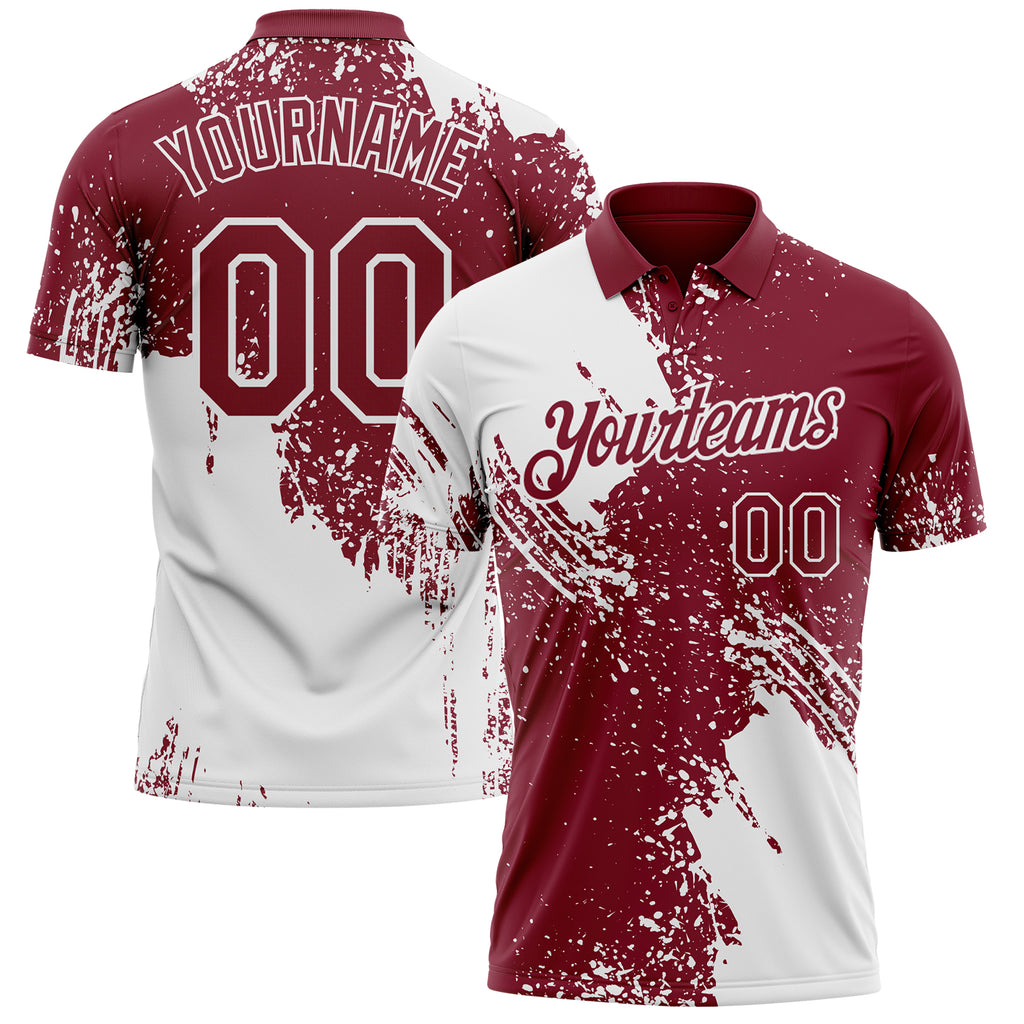 Custom Crimson-White Distressed Scratch Brush Stroke Performance Polo Shirt