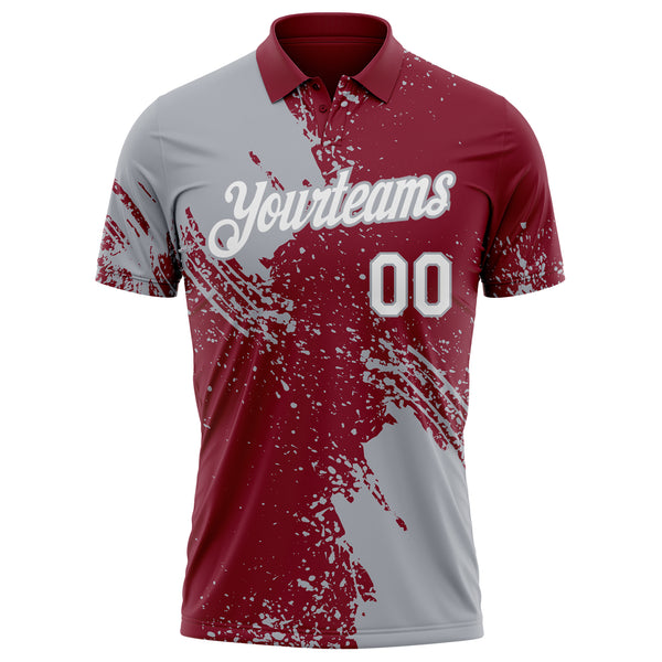 Custom Crimson White-Gray Distressed Scratch Brush Stroke Performance Polo Shirt