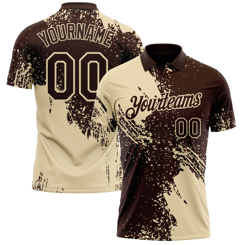 Custom Brown-Cream Distressed Scratch Brush Stroke Performance Polo Shirt