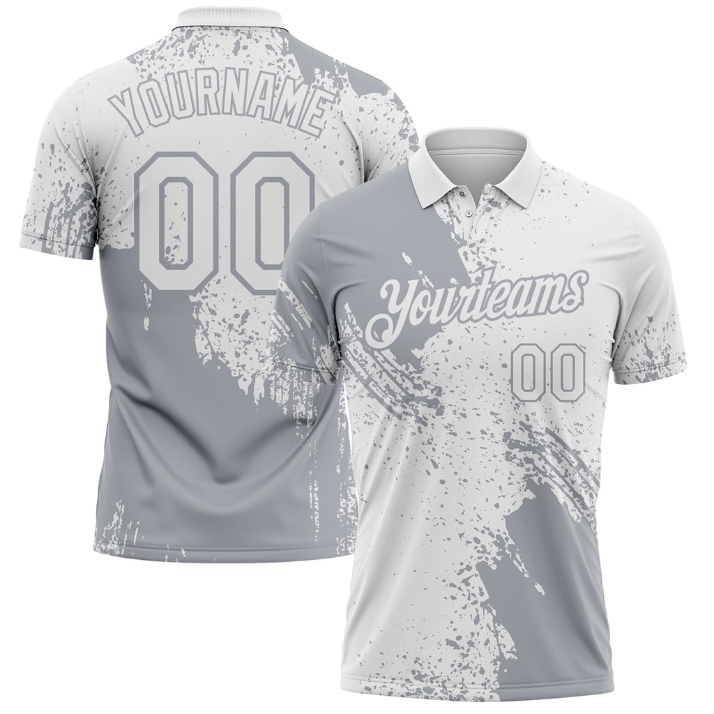 Custom White-Gray Distressed Scratch Brush Stroke Performance Polo Shirt