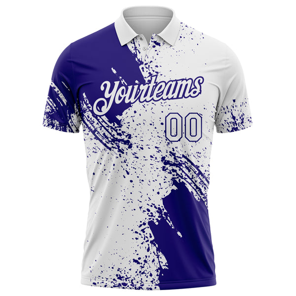 Custom White-Dark Purple Distressed Scratch Brush Stroke Performance Polo Shirt