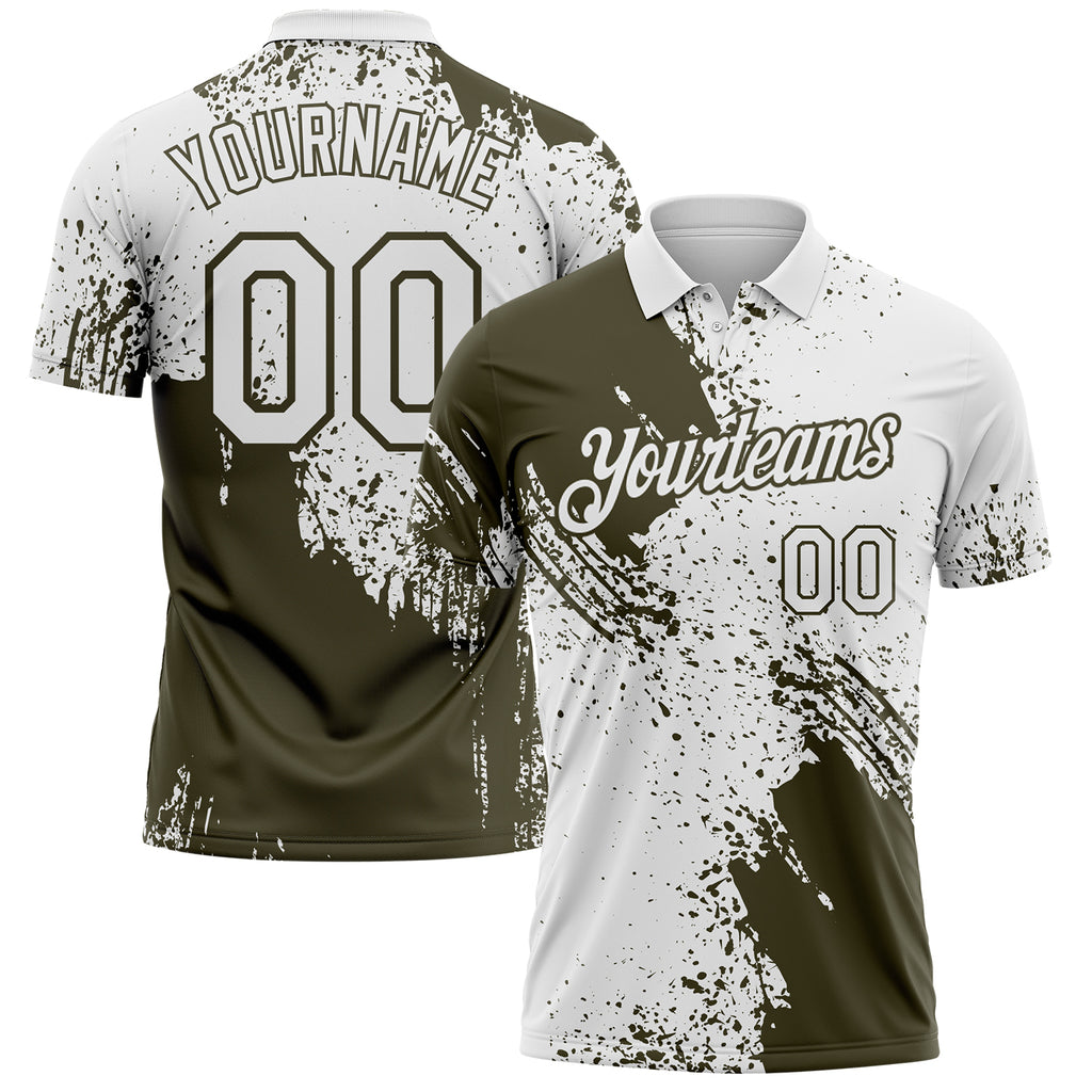 Custom White-Olive Distressed Scratch Brush Stroke Performance Polo Shirt