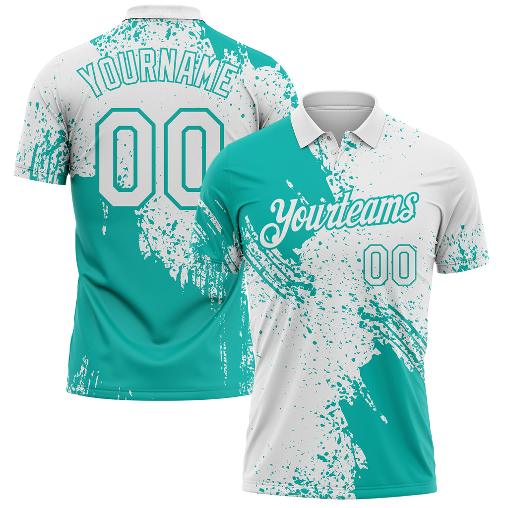 Custom White-Aqua Distressed Scratch Brush Stroke Performance Polo Shirt