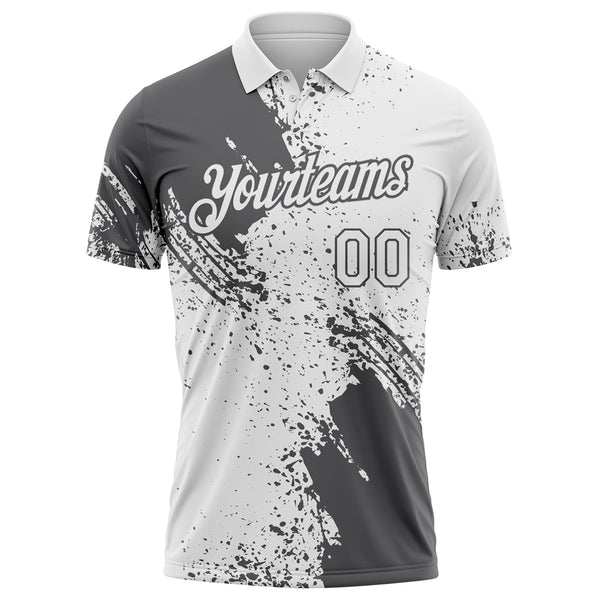 Custom White-Steel Gray Distressed Scratch Brush Stroke Performance Polo Shirt