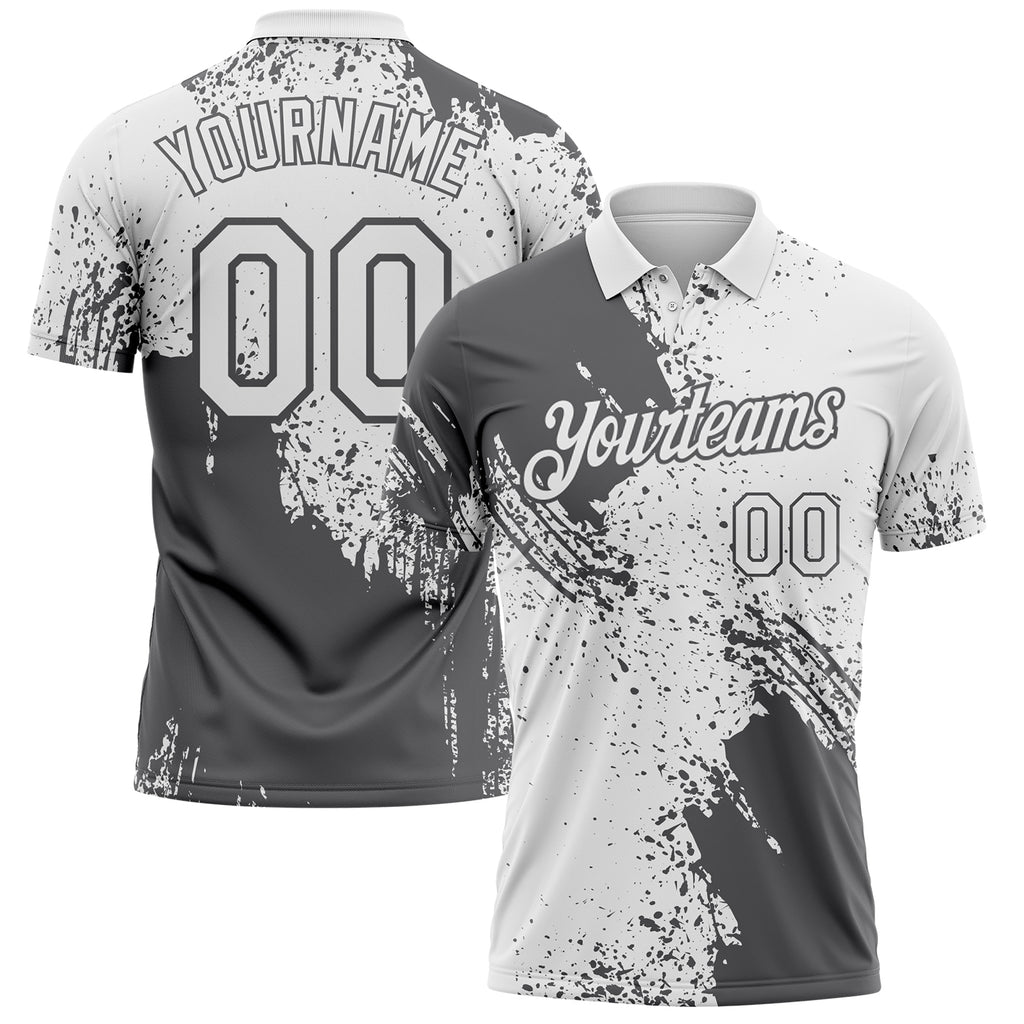 Custom White-Steel Gray Distressed Scratch Brush Stroke Performance Polo Shirt