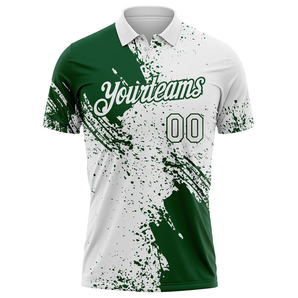 Custom White-Green Distressed Scratch Brush Stroke Performance Polo Shirt