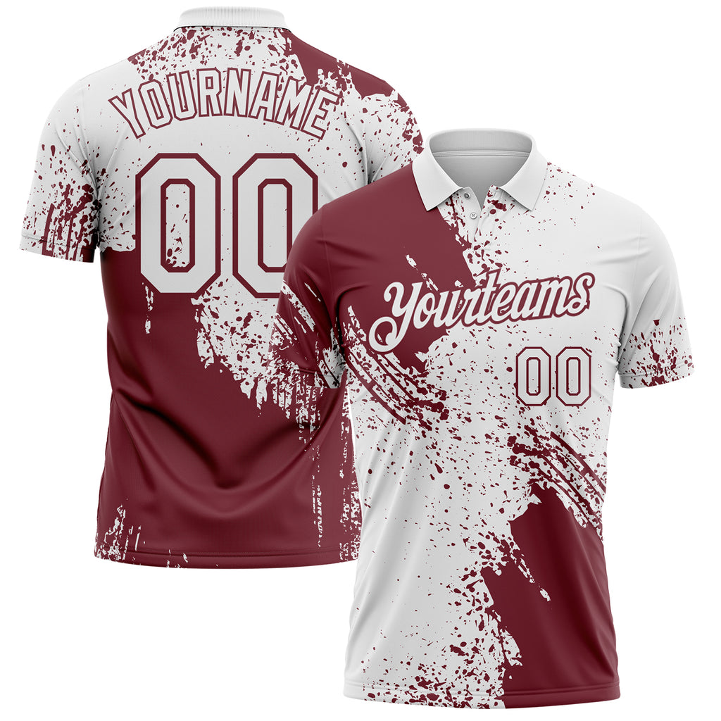Custom White-Burgundy Distressed Scratch Brush Stroke Performance Polo Shirt