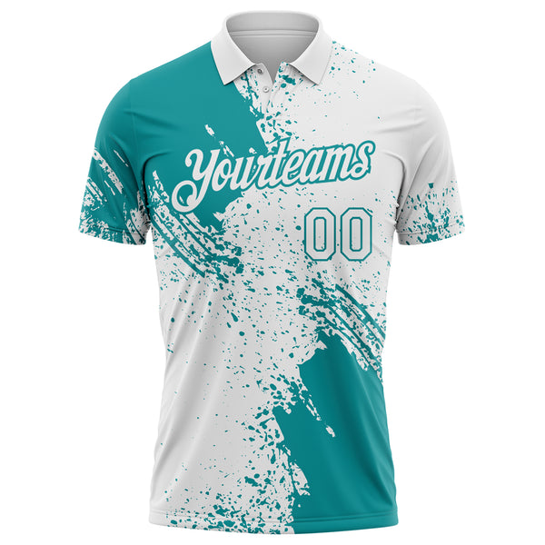Custom White-Teal Distressed Scratch Brush Stroke Performance Polo Shirt