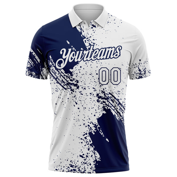 Custom White-Navy Distressed Scratch Brush Stroke Performance Polo Shirt