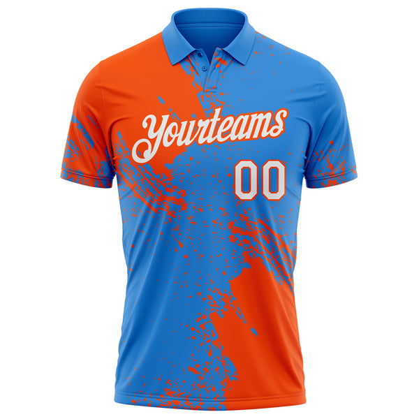 Custom Powder Blue White-Orange Distressed Scratch Brush Stroke Performance Polo Shirt