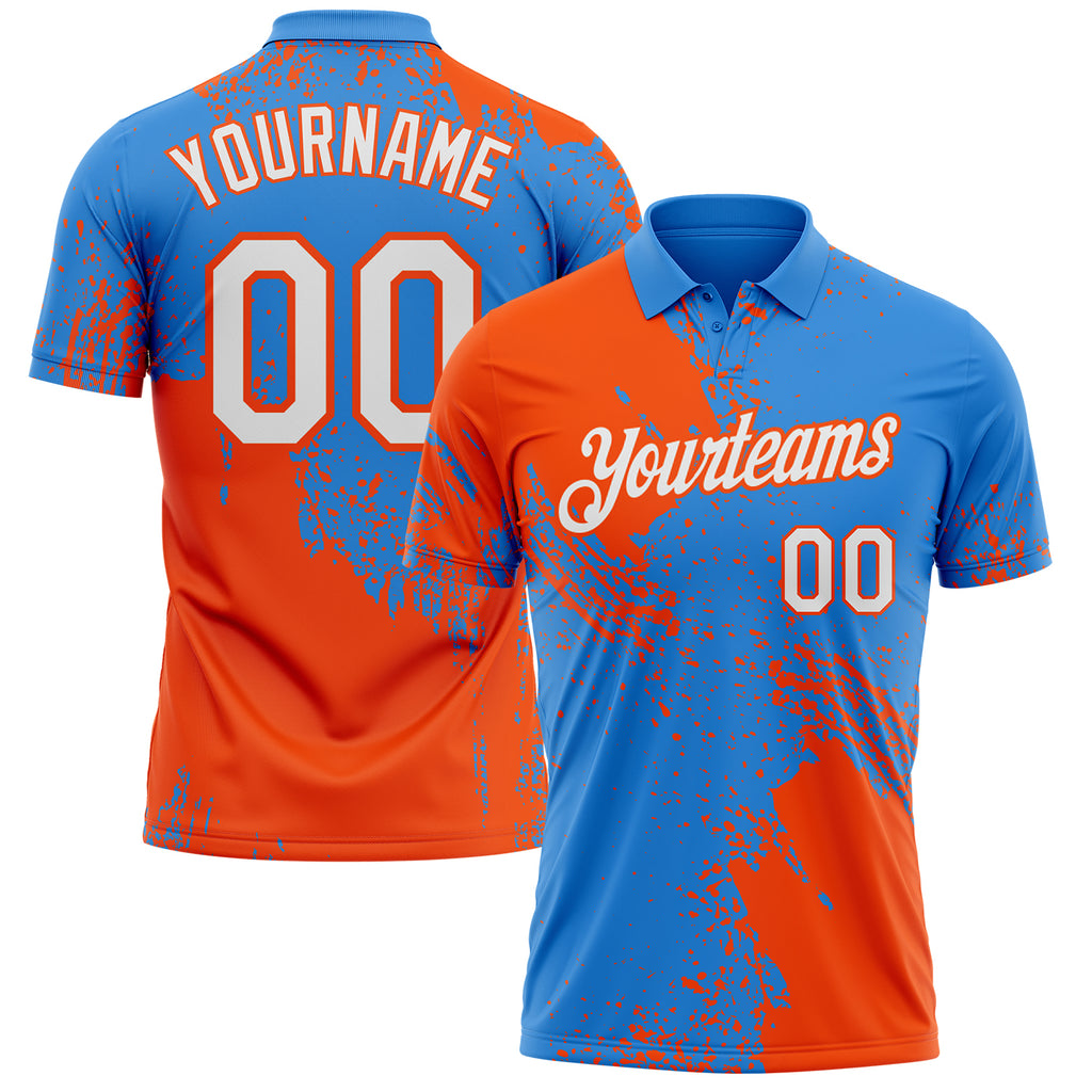 Custom Powder Blue White-Orange Distressed Scratch Brush Stroke Performance Polo Shirt
