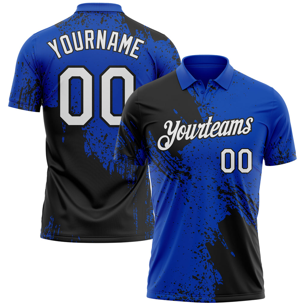 Custom Thunder Blue White-Black Distressed Scratch Brush Stroke Performance Polo Shirt