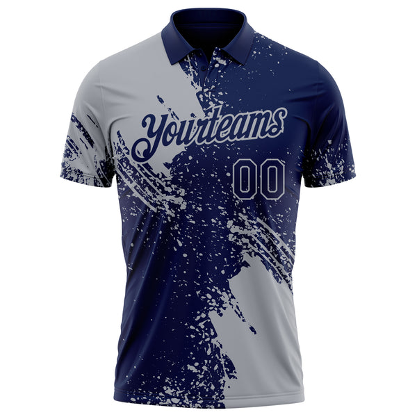 Custom Navy-Gray Distressed Scratch Brush Stroke Performance Polo Shirt