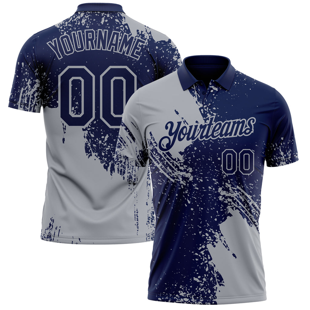 Custom Navy-Gray Distressed Scratch Brush Stroke Performance Polo Shirt