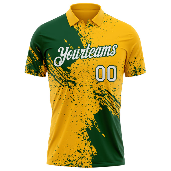 Custom Gold White-Green Distressed Scratch Brush Stroke Performance Polo Shirt