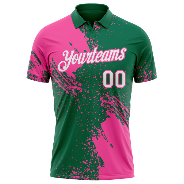 Custom Kelly Green White-Pink Distressed Scratch Brush Stroke Performance Polo Shirt