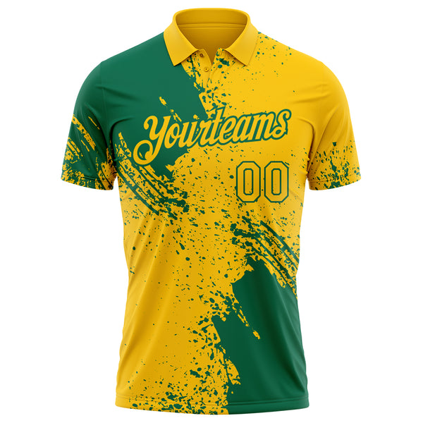 Custom Yellow-Kelly Green Distressed Scratch Brush Stroke Performance Polo Shirt