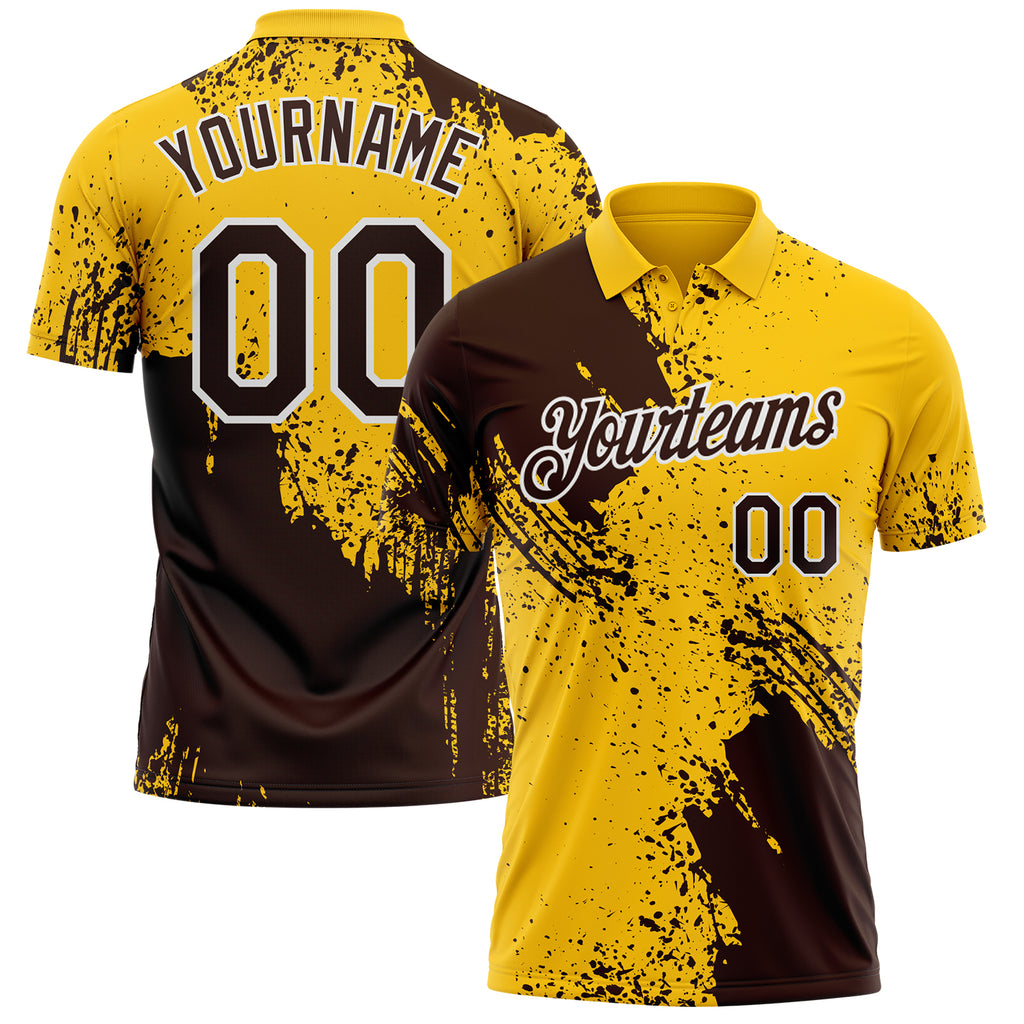 Custom Yellow Brown-White Distressed Scratch Brush Stroke Performance Polo Shirt