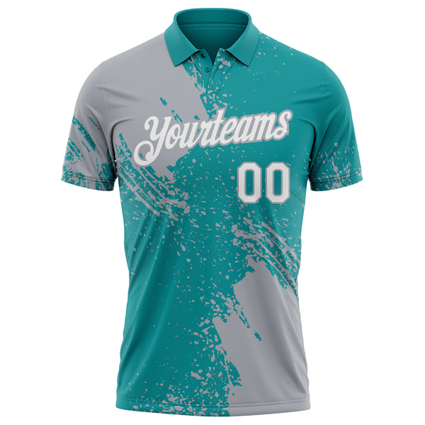 Custom Teal White-Gray Distressed Scratch Brush Stroke Performance Polo Shirt