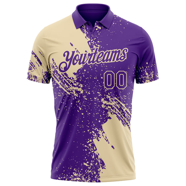 Custom Purple-Cream Distressed Scratch Brush Stroke Performance Polo Shirt