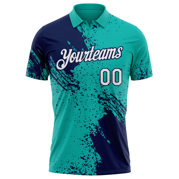 Custom Aqua White-Navy Distressed Scratch Brush Stroke Performance Polo Shirt