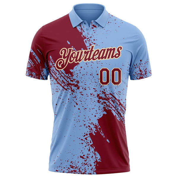Custom Light Blue Crimson-Cream Distressed Scratch Brush Stroke Performance Polo Shirt